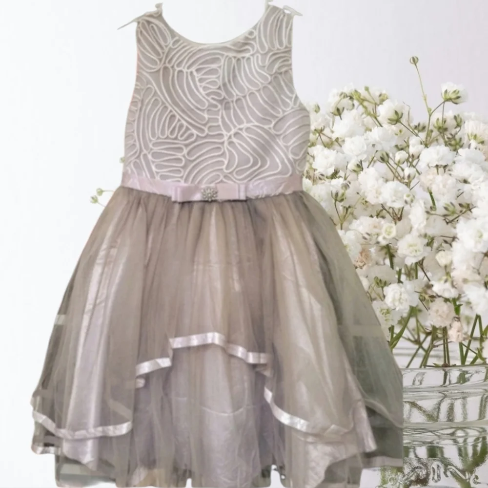 New Girls Size 10 Dress Embroidery‎ Gray & Silver Wedding Party Any Occasion